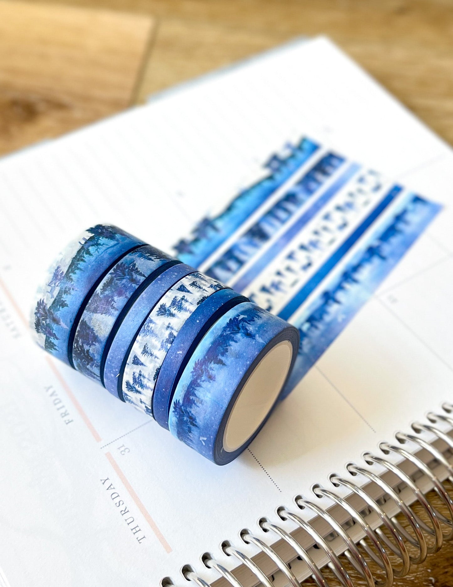 Snow & Forest Animals Navy Blue Trees Washi Tape Set (#W075)