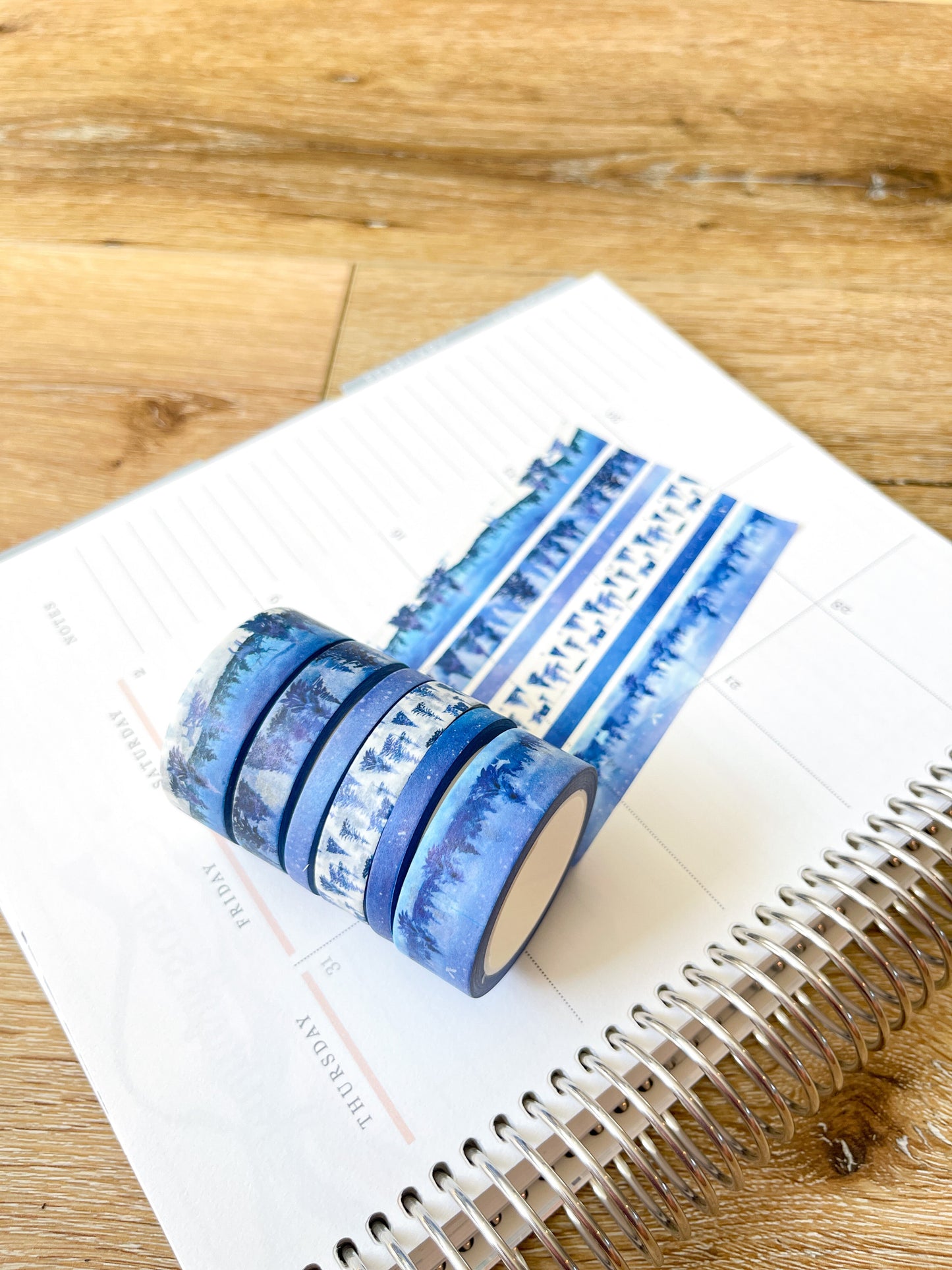 Snow & Forest Animals Navy Blue Trees Washi Tape Set (#W075)