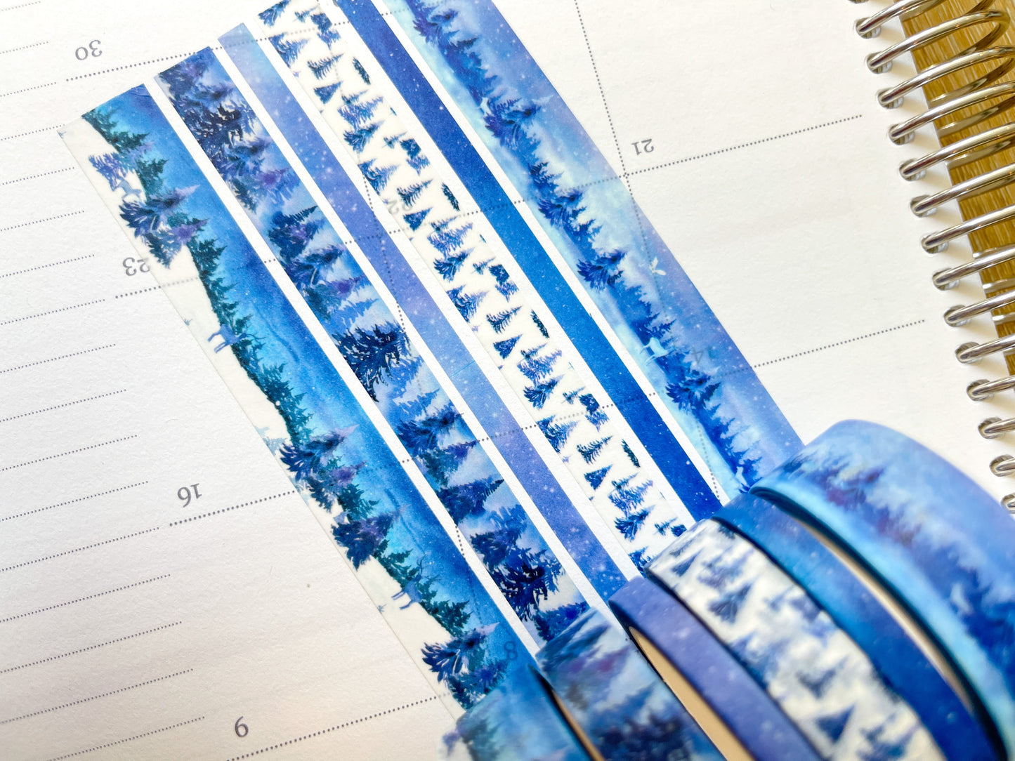 Snow & Forest Animals Navy Blue Trees Washi Tape Set (#W075)