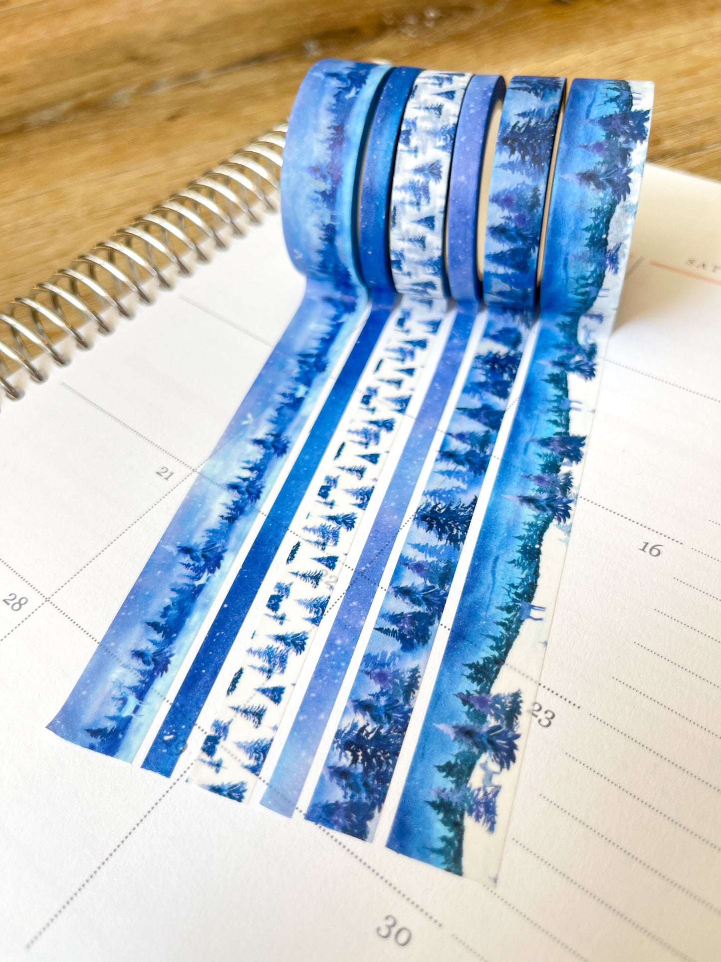 Snow & Forest Animals Navy Blue Trees Washi Tape Set (#W075)