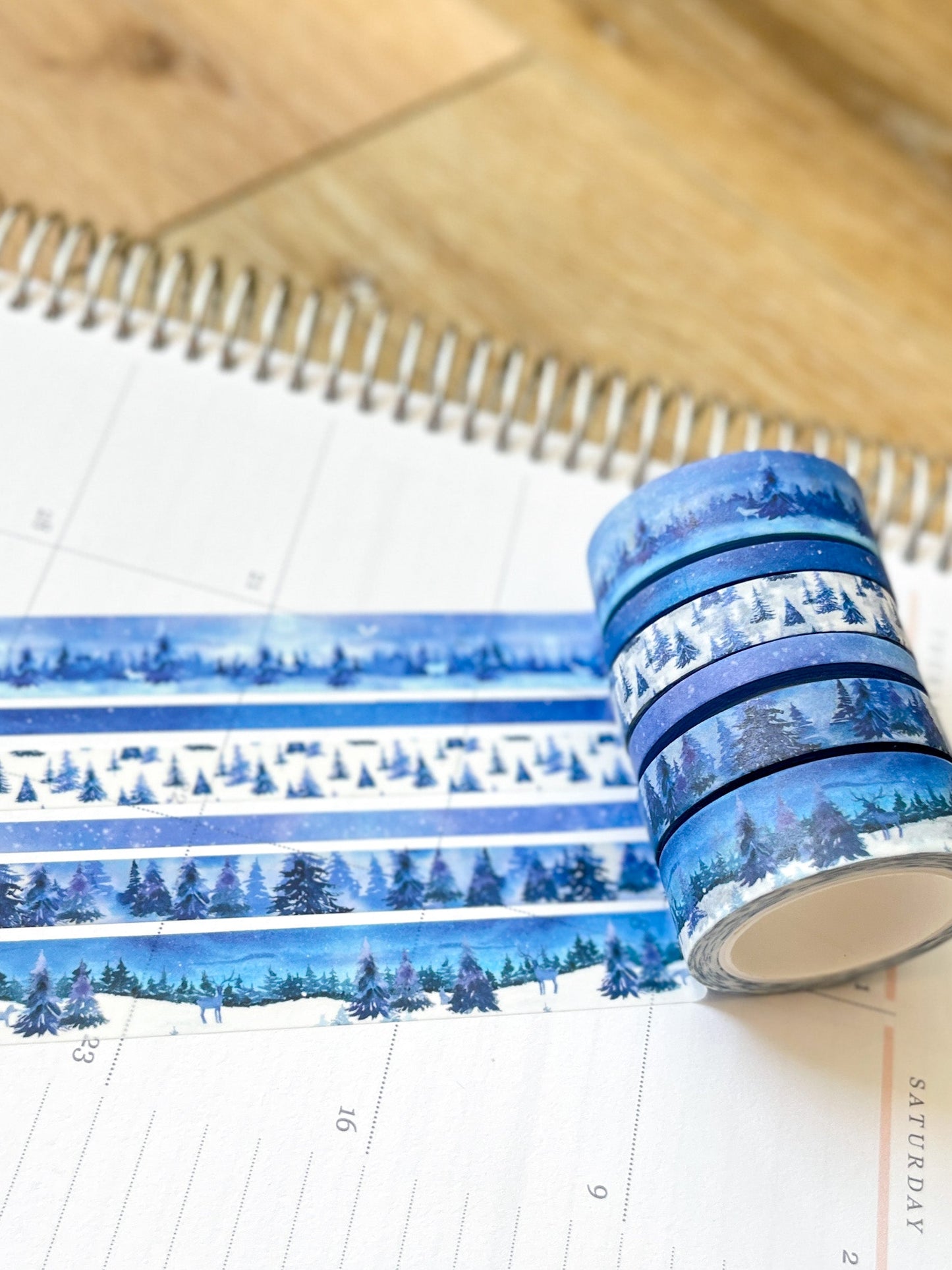 Snow & Forest Animals Navy Blue Trees Washi Tape Set (#W075)