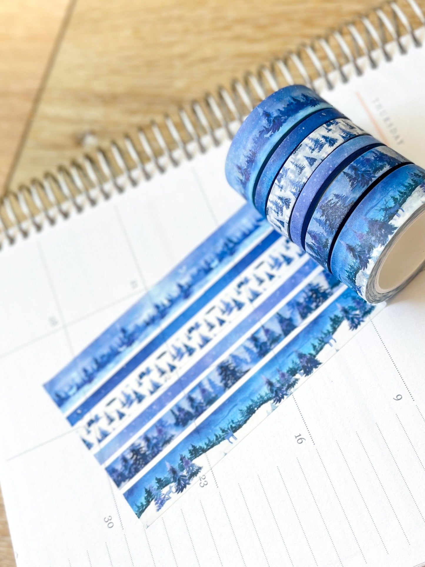 Snow & Forest Animals Navy Blue Trees Washi Tape Set (#W075)