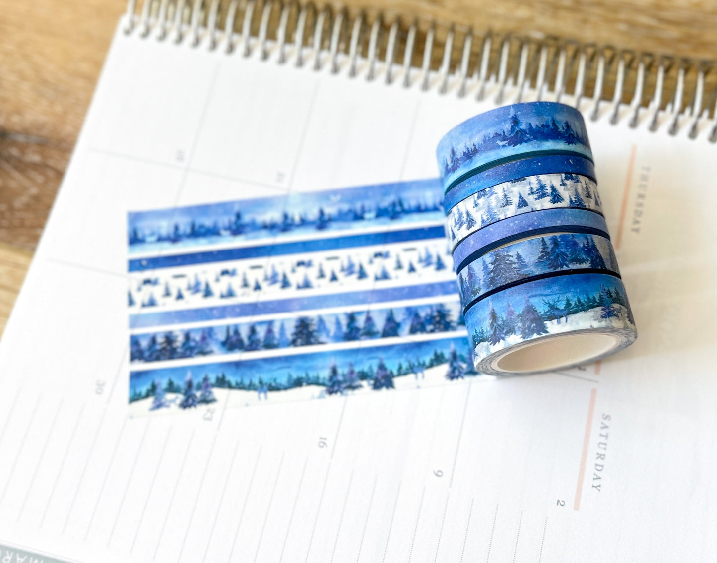 Snow & Forest Animals Navy Blue Trees Washi Tape Set (#W075)