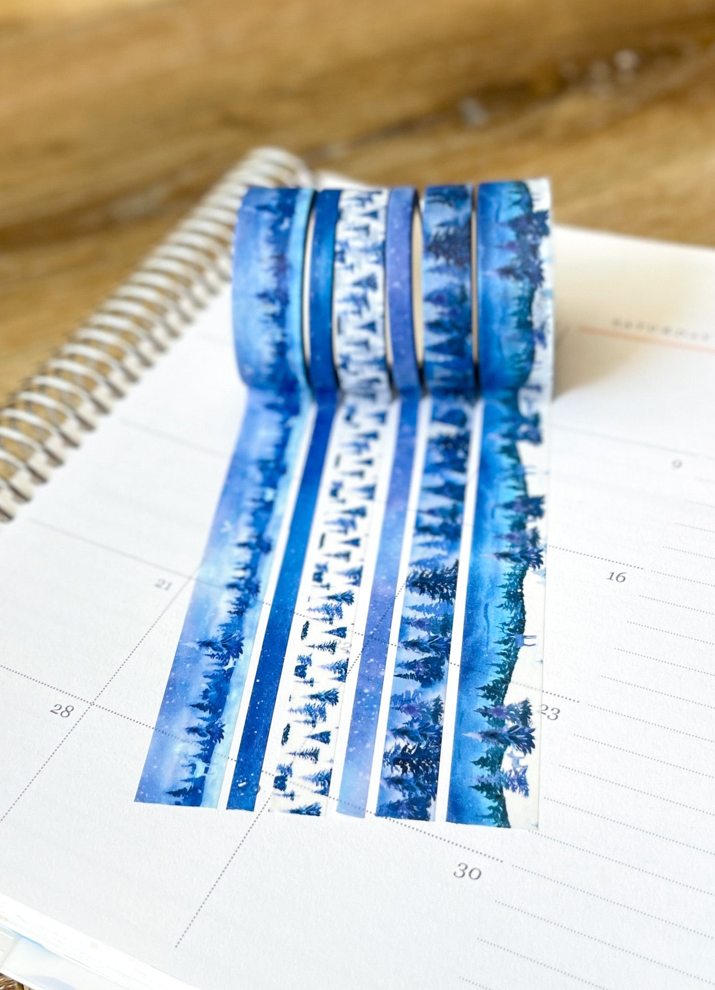 Snow & Forest Animals Navy Blue Trees Washi Tape Set (#W075)