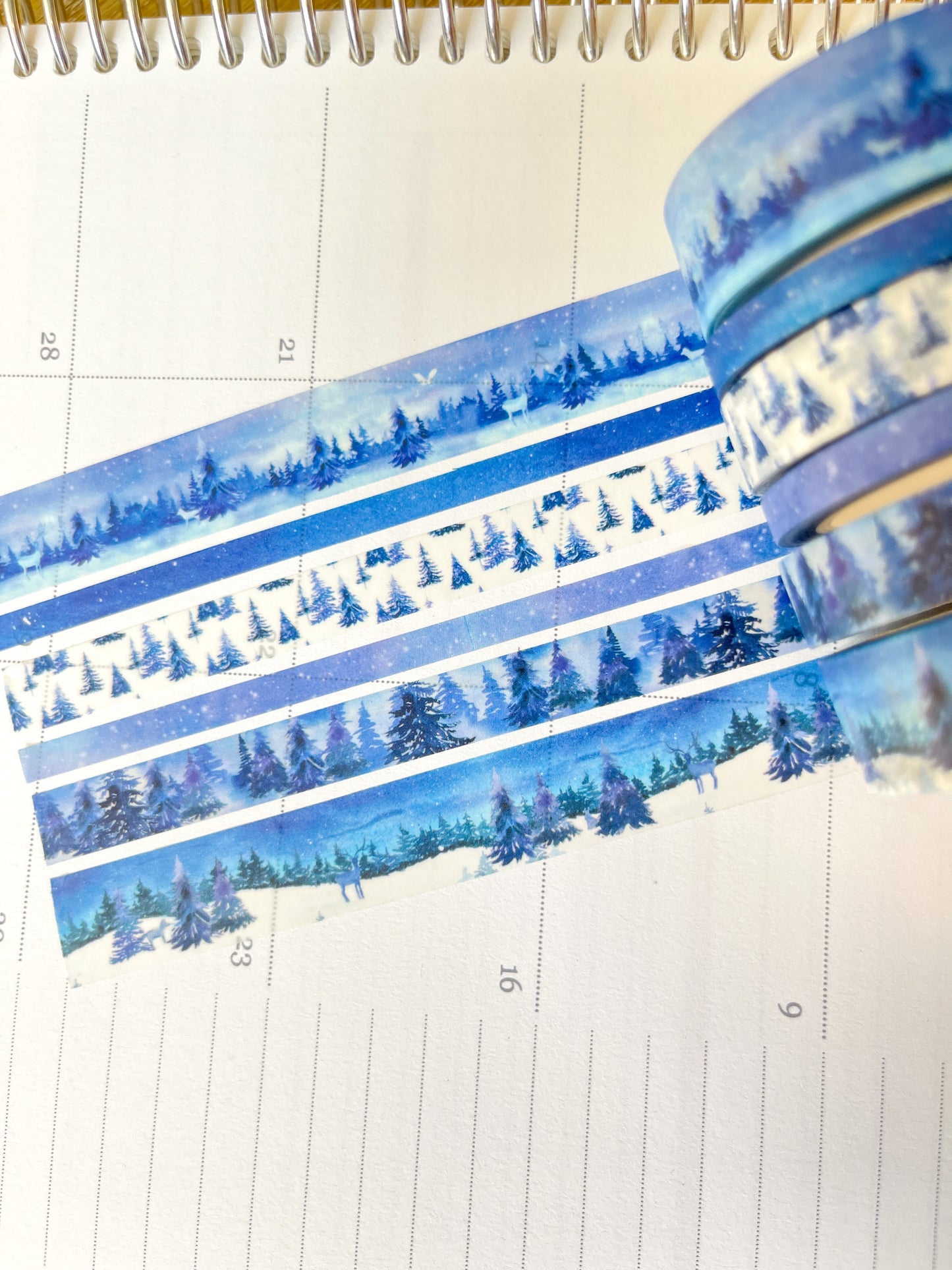 Snow & Forest Animals Navy Blue Trees Washi Tape Set (#W075)