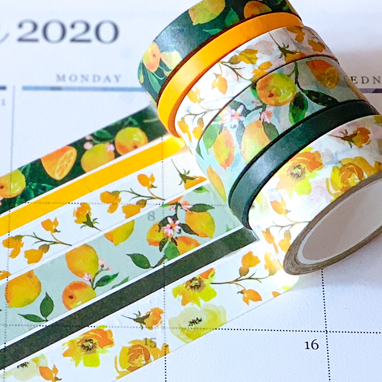 Lemons & Floral Yellow & Green Washi Tape Set (#W009)