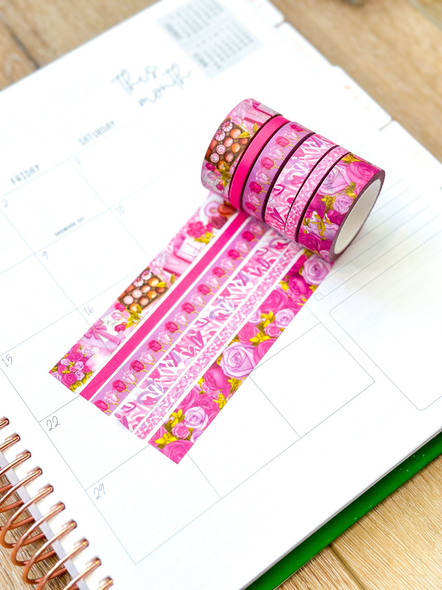 Valentine's Day Pink Romantic Date Night Anniversary Roses Washi Tape Set February 2024 - W102