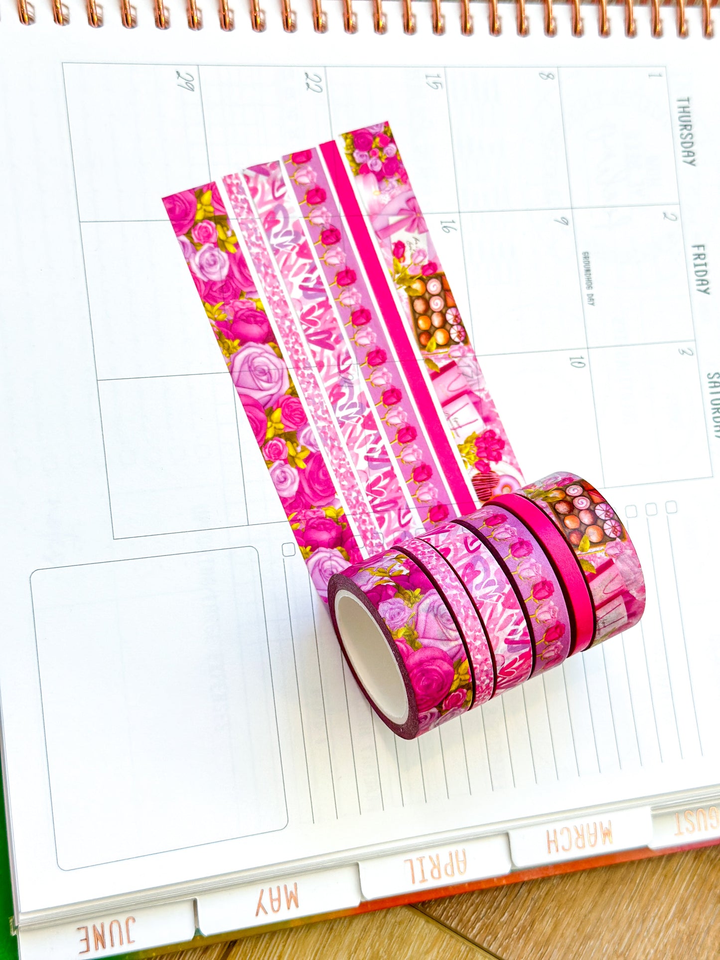 Valentine's Day Pink Romantic Date Night Anniversary Roses Washi Tape Set February 2024 - W102