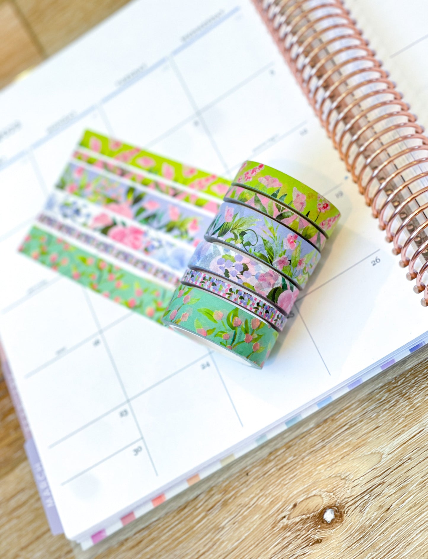 Mint Green Pink Floral Tulips Flowers Spring Washi Tape Set (#W081)