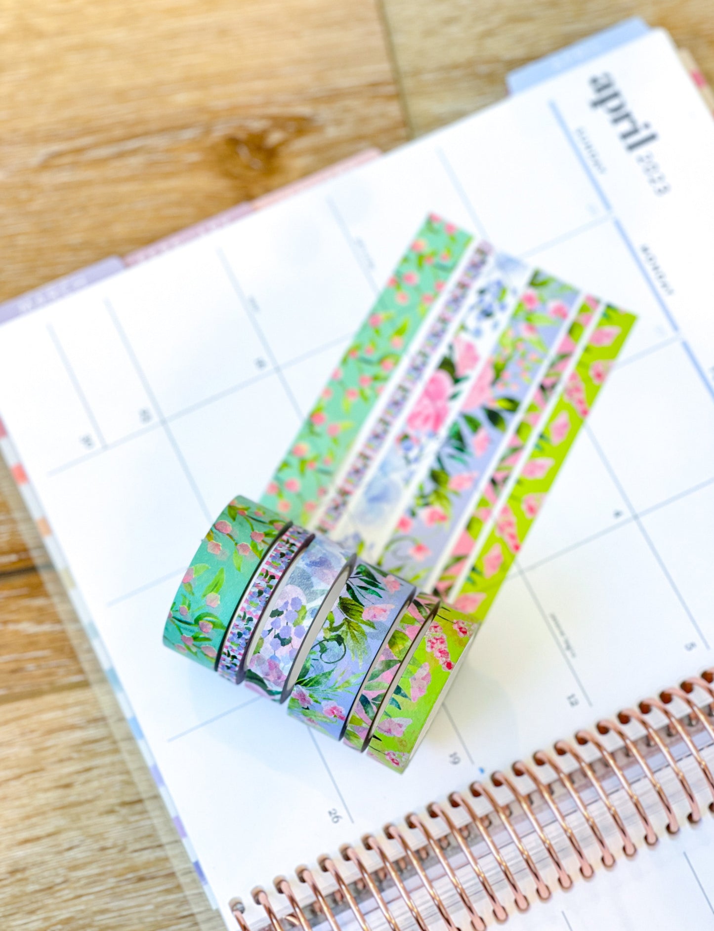Mint Green Pink Floral Tulips Flowers Spring Washi Tape Set (#W081)
