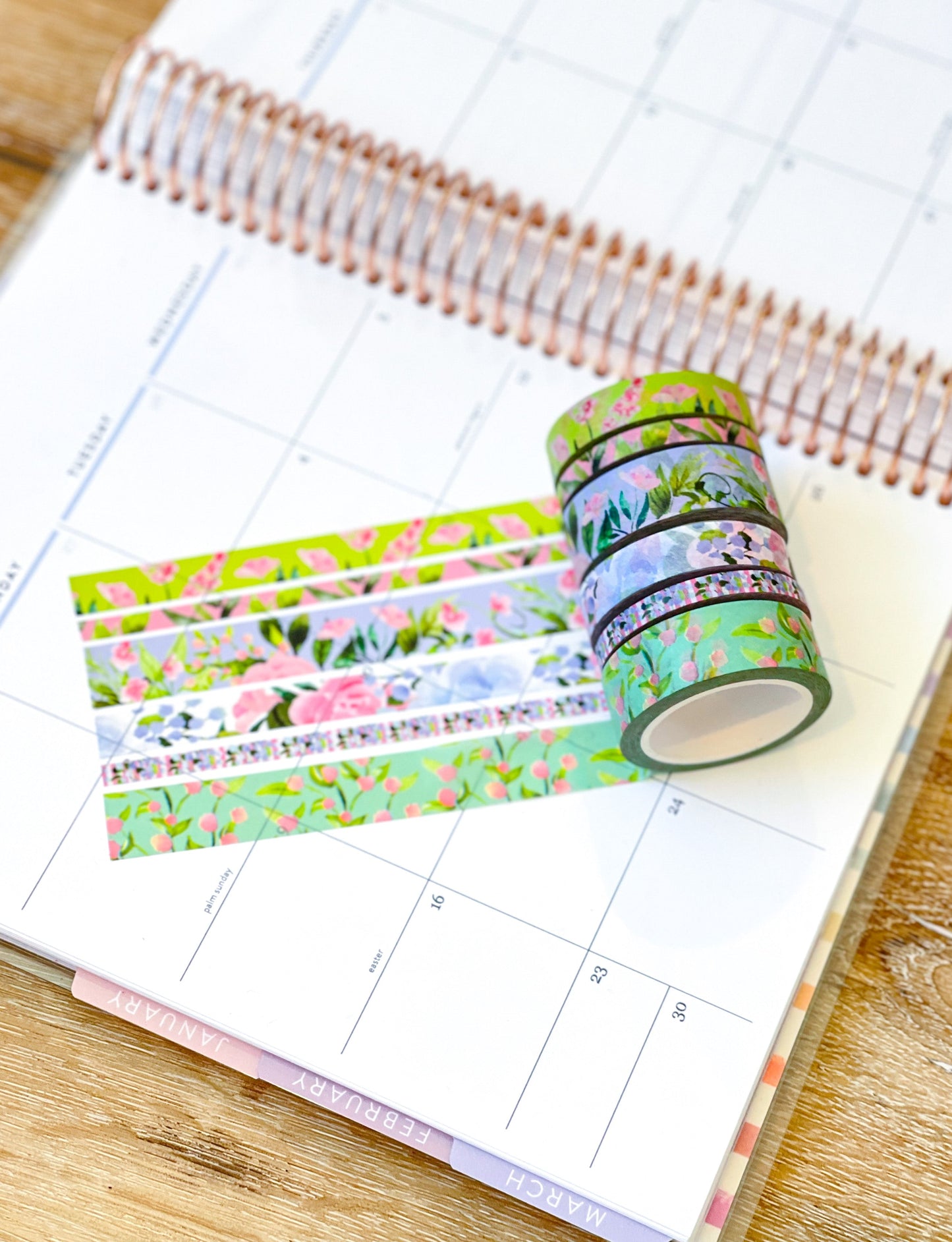Mint Green Pink Floral Tulips Flowers Spring Washi Tape Set (#W081)