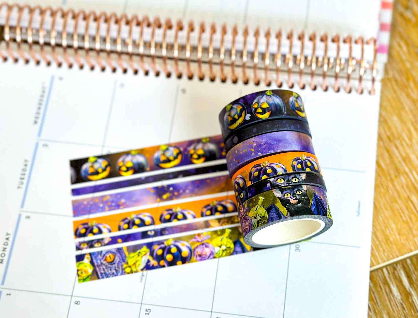 Black Cats Bats Halloween Spooky Purple Black Spells Washi Tape Set - W094