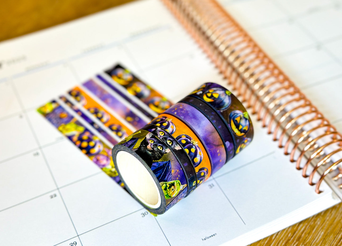 Black Cats Bats Halloween Spooky Purple Black Spells Washi Tape Set - W094