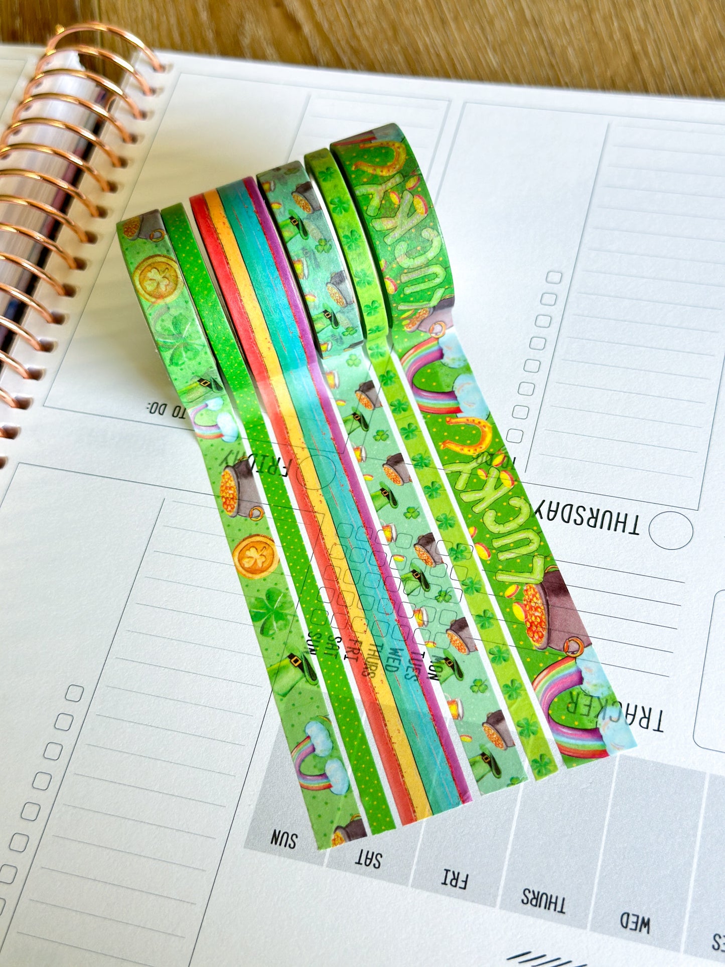St Patricks Day Green Rainbow St Pattys Washi Tape Set March 2025 - W127