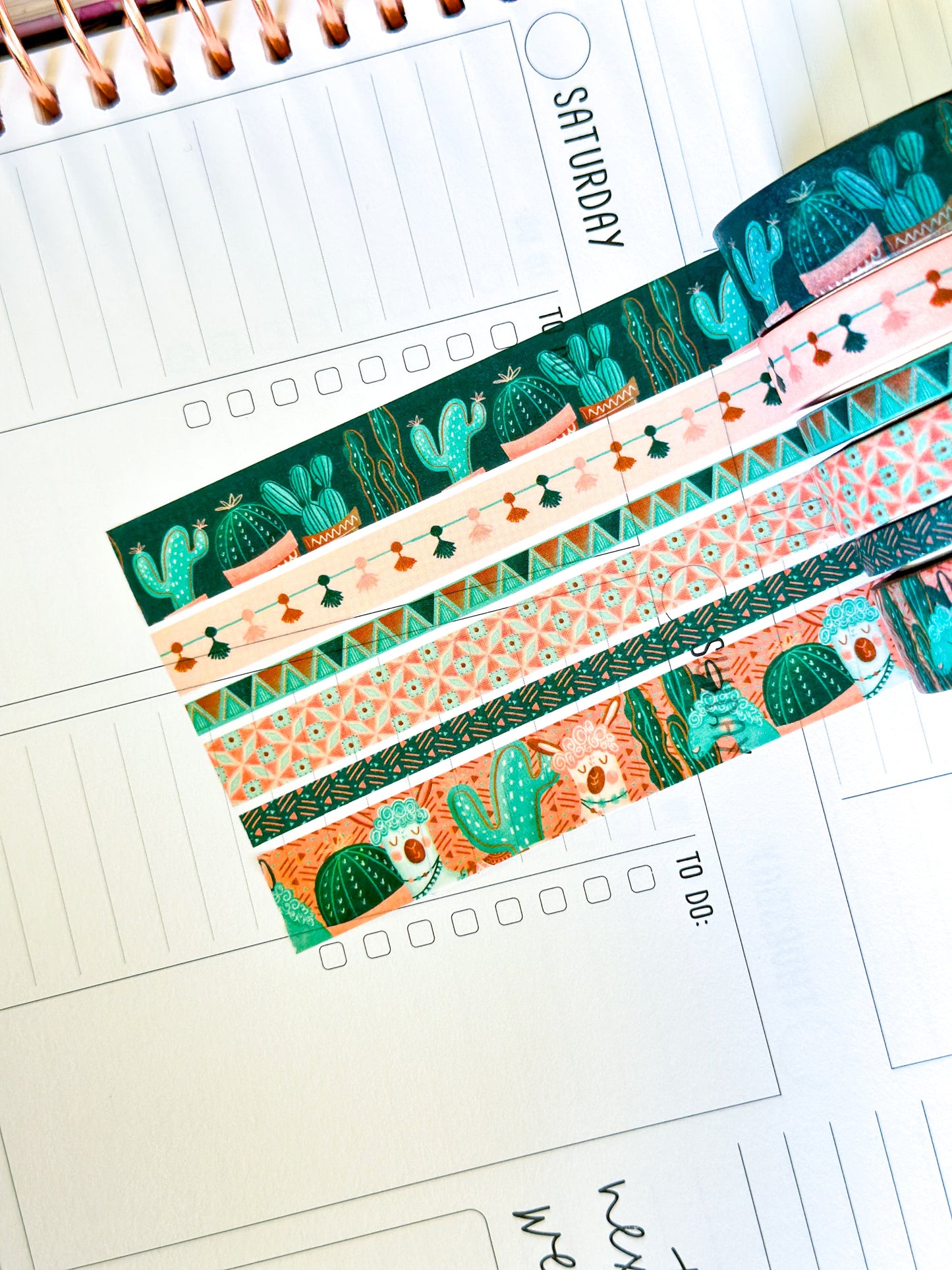 Llamas Green Mint Pink Boho Washi Tape Set March 2025 - W128