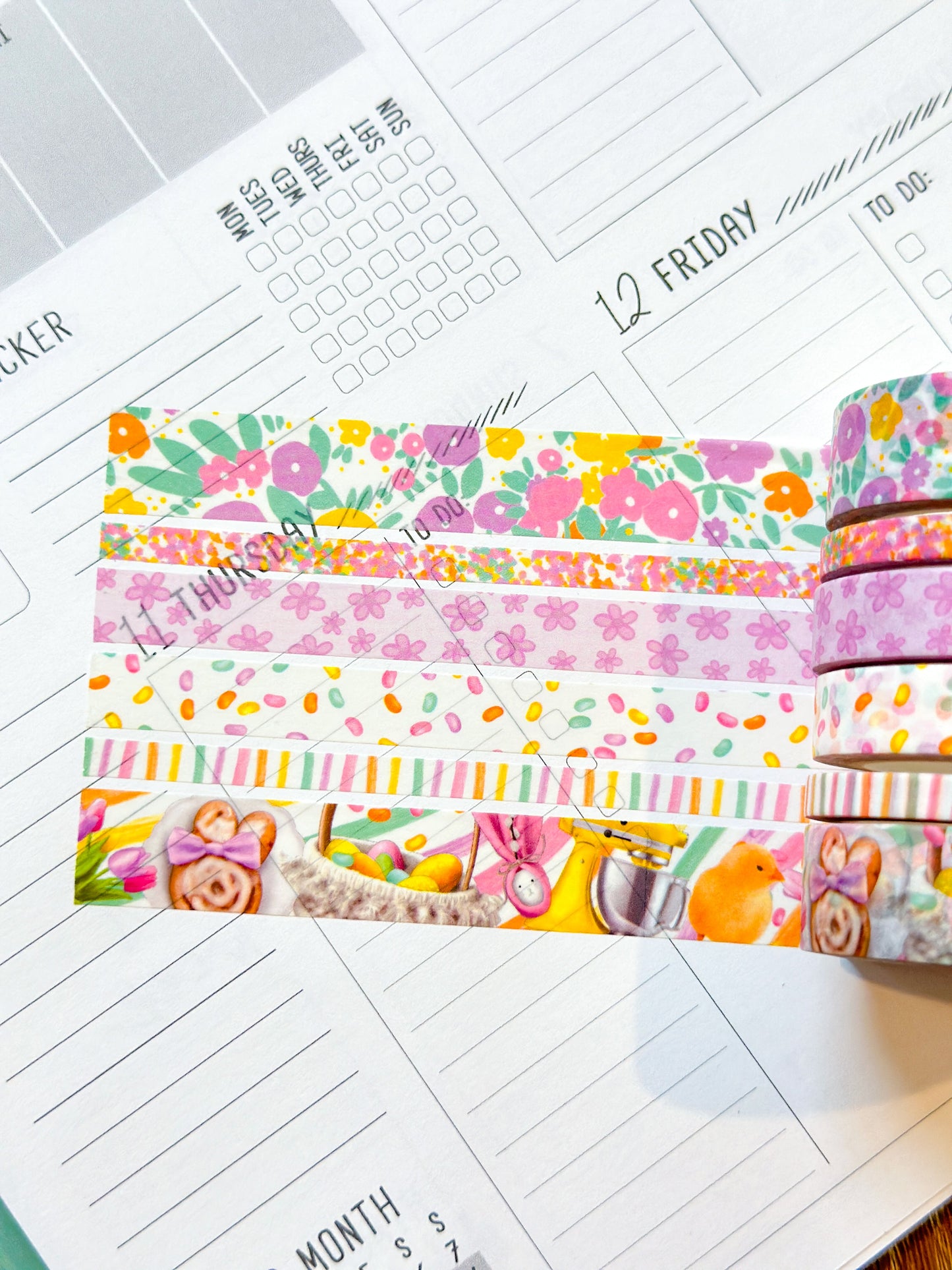 Easter Rainbow Chicks Eggs Spring Flowers Washi Tape Set April 2024 - W105