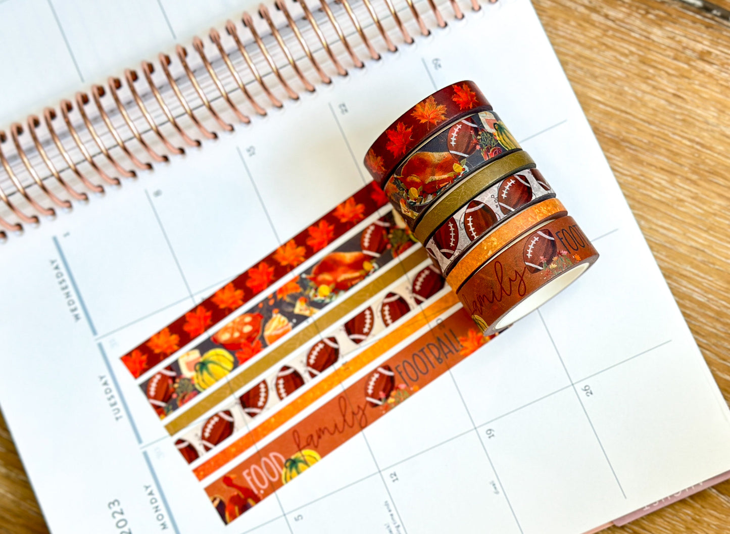 Football Fall Turkeys Thanksgiving Dinner Leaves Autumn Washi Tape Set November 2023 - W096