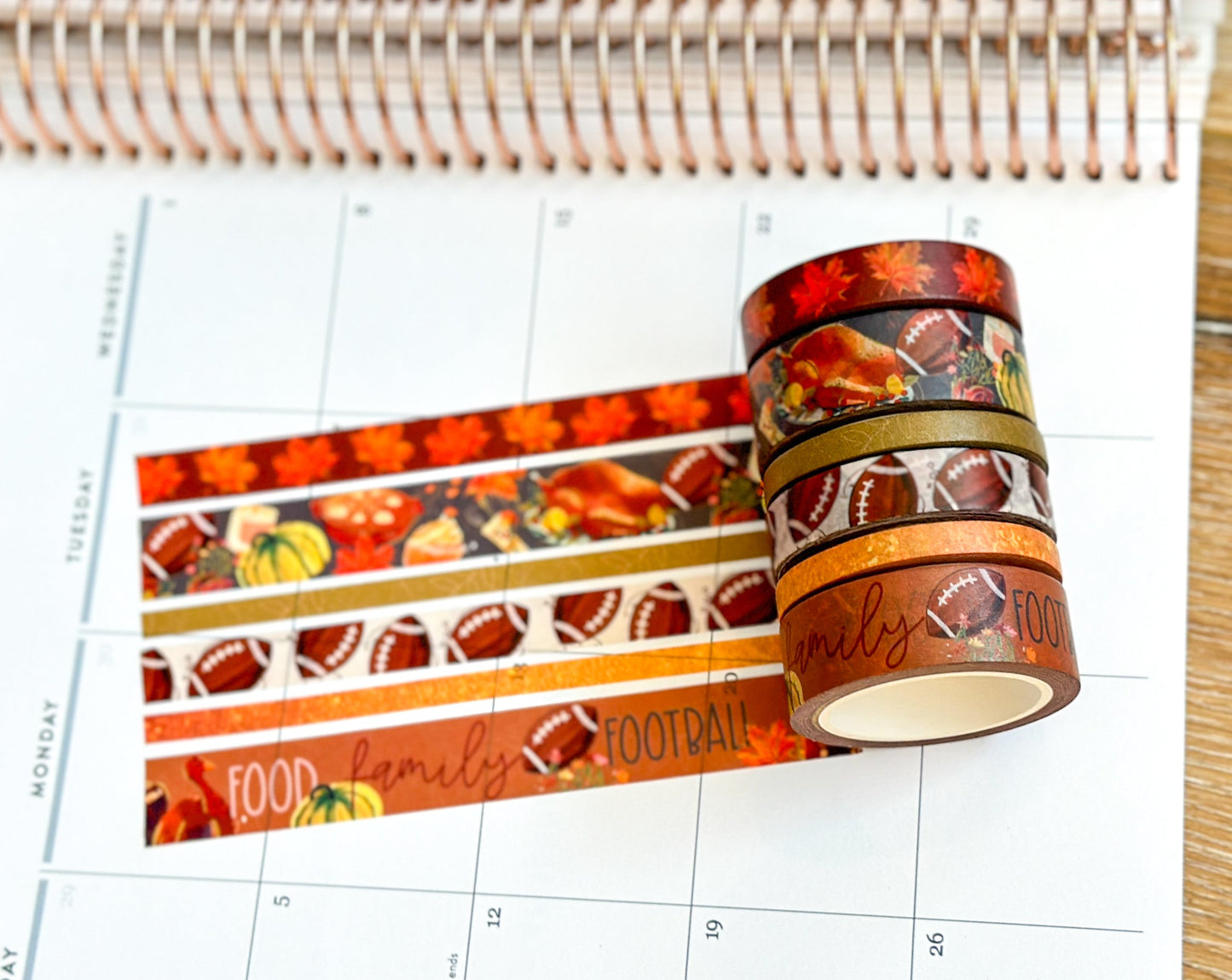 Football Fall Turkeys Thanksgiving Dinner Leaves Autumn Washi Tape Set November 2023 - W096