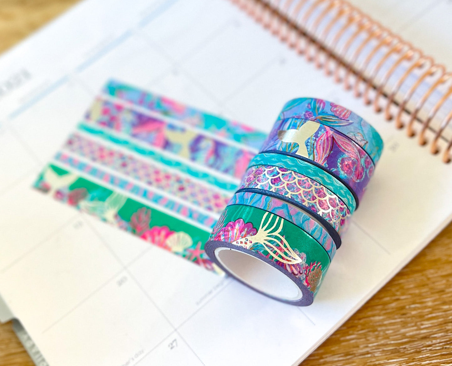 Mermaid FOILED Silver Beach Scales Seashells Ocean Animals Summer Washi Tape Set (#W085)