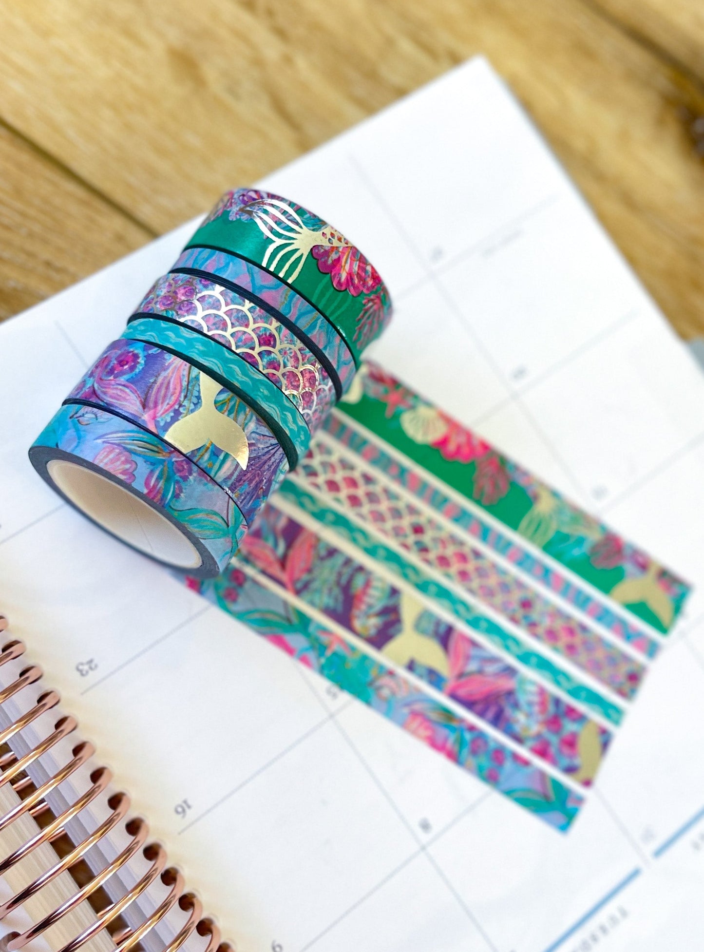 Mermaid FOILED Silver Beach Scales Seashells Ocean Animals Summer Washi Tape Set (#W085)