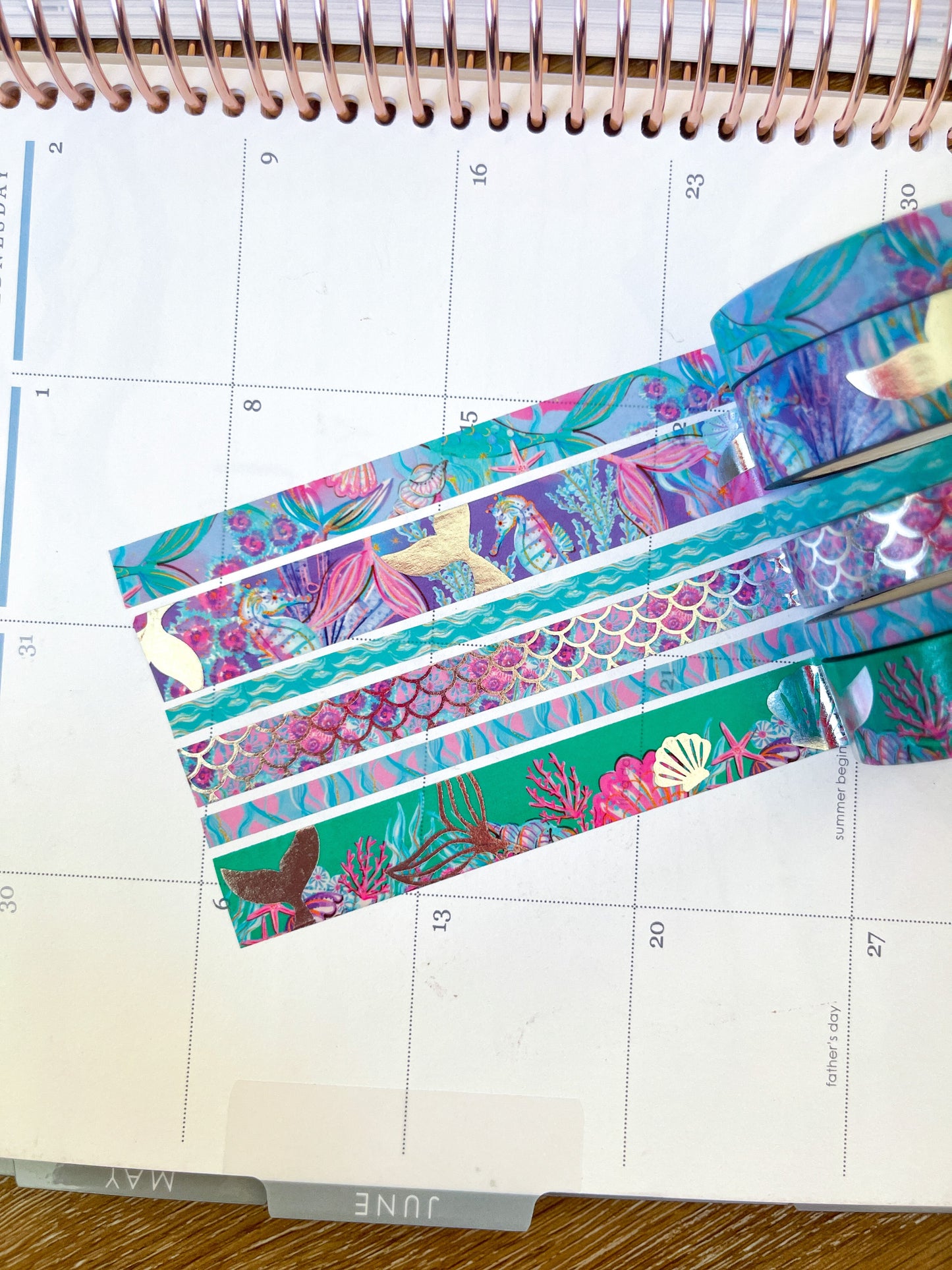 Mermaid FOILED Silver Beach Scales Seashells Ocean Animals Summer Washi Tape Set (#W085)