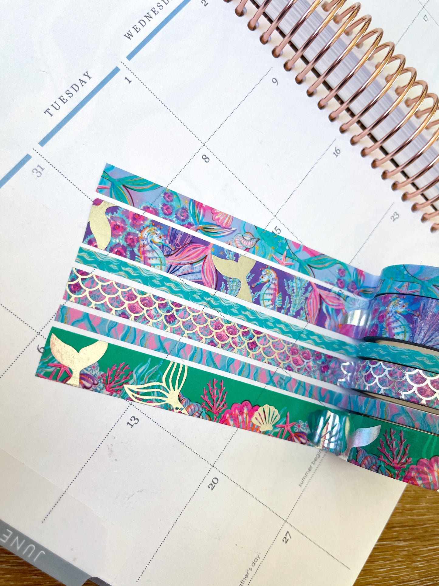 Mermaid FOILED Silver Beach Scales Seashells Ocean Animals Summer Washi Tape Set (#W085)