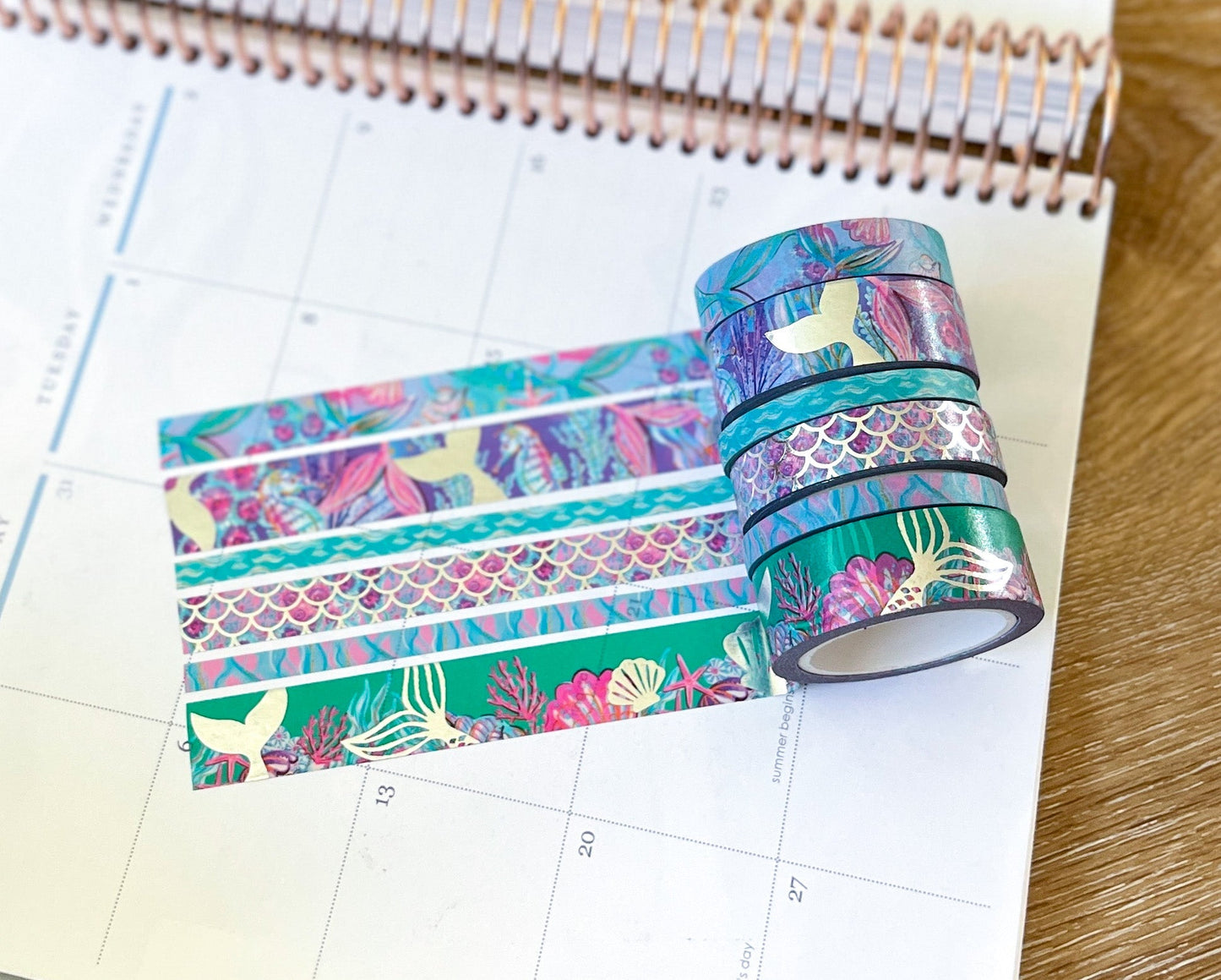 Mermaid FOILED Silver Beach Scales Seashells Ocean Animals Summer Washi Tape Set (#W085)