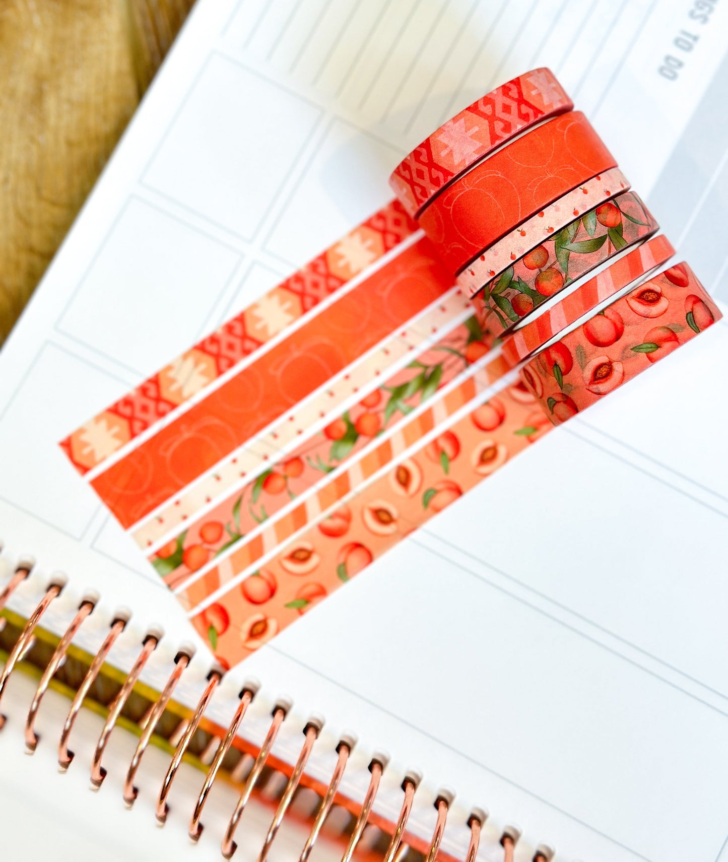 Peaches Orange Cream Peach Colored Spring Washi Tape Set June 2024 - W110