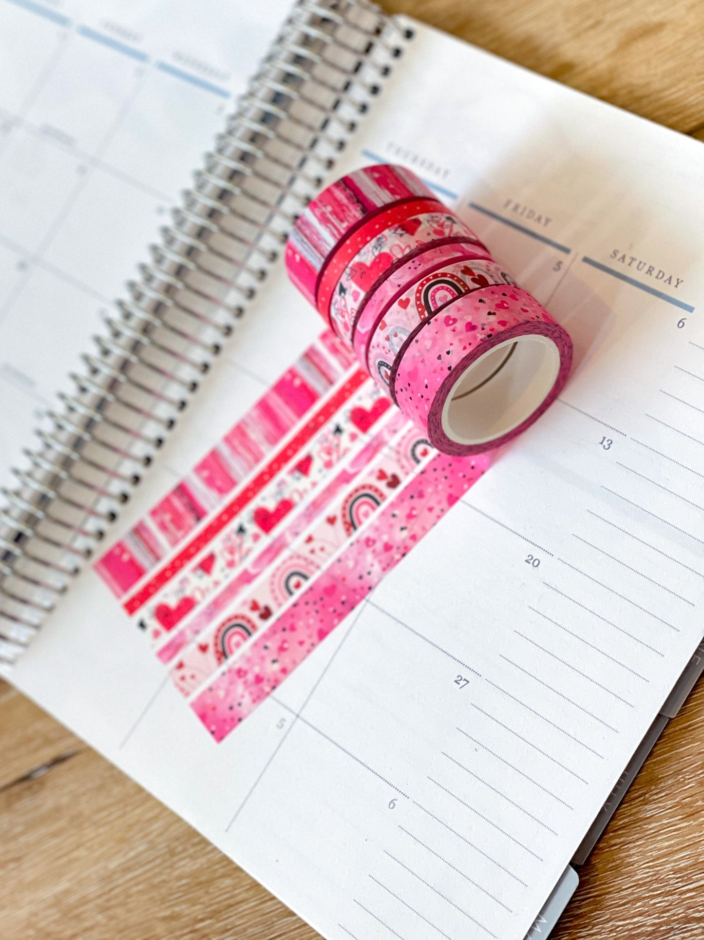 Valentine's Red & Pink Herts Boho Stripes Watercolor Washi Tape Set (#W076)