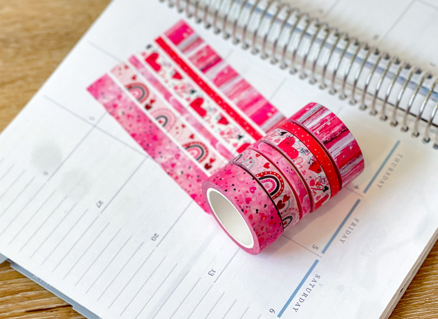 Valentine's Red & Pink Herts Boho Stripes Watercolor Washi Tape Set (#W076)