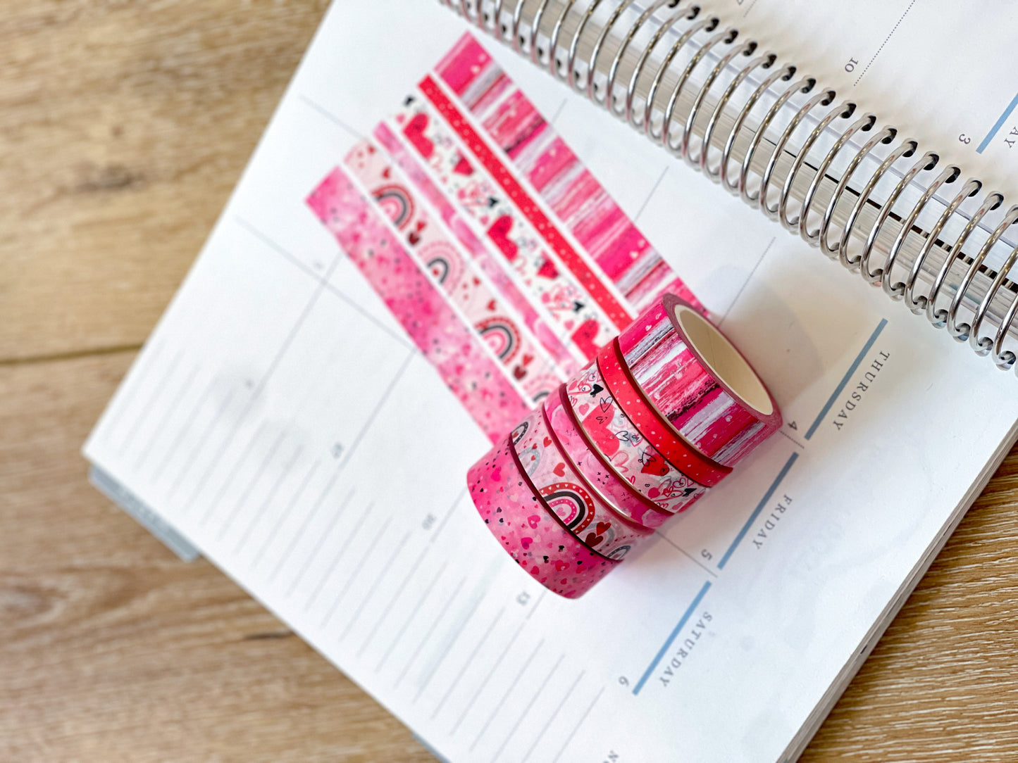 Valentine's Red & Pink Herts Boho Stripes Watercolor Washi Tape Set (#W076)