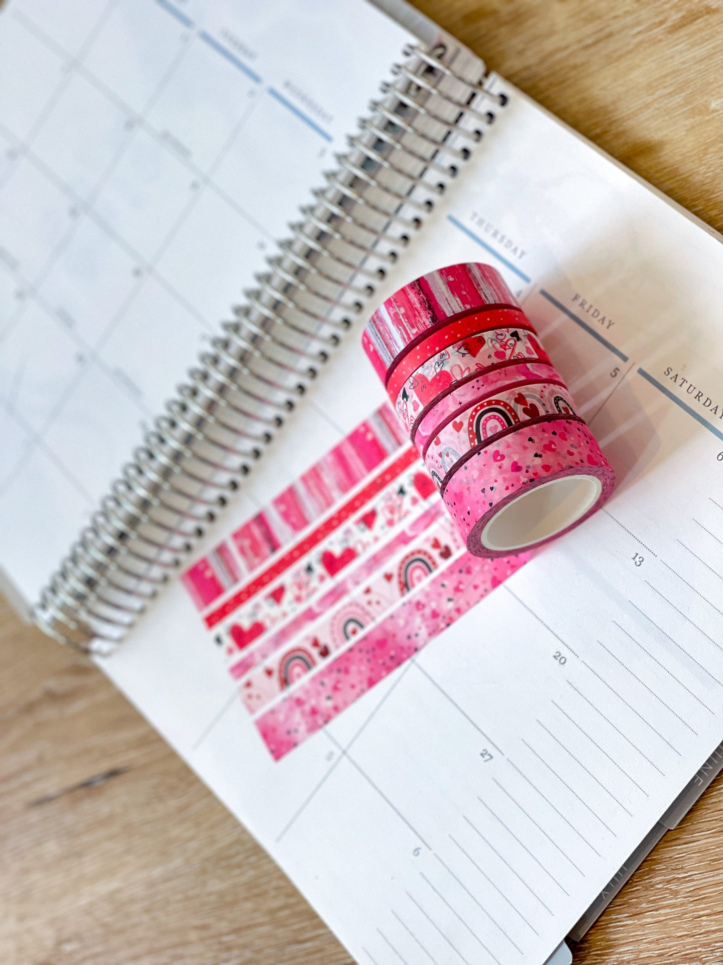 Valentine's Red & Pink Herts Boho Stripes Watercolor Washi Tape Set (#W076)