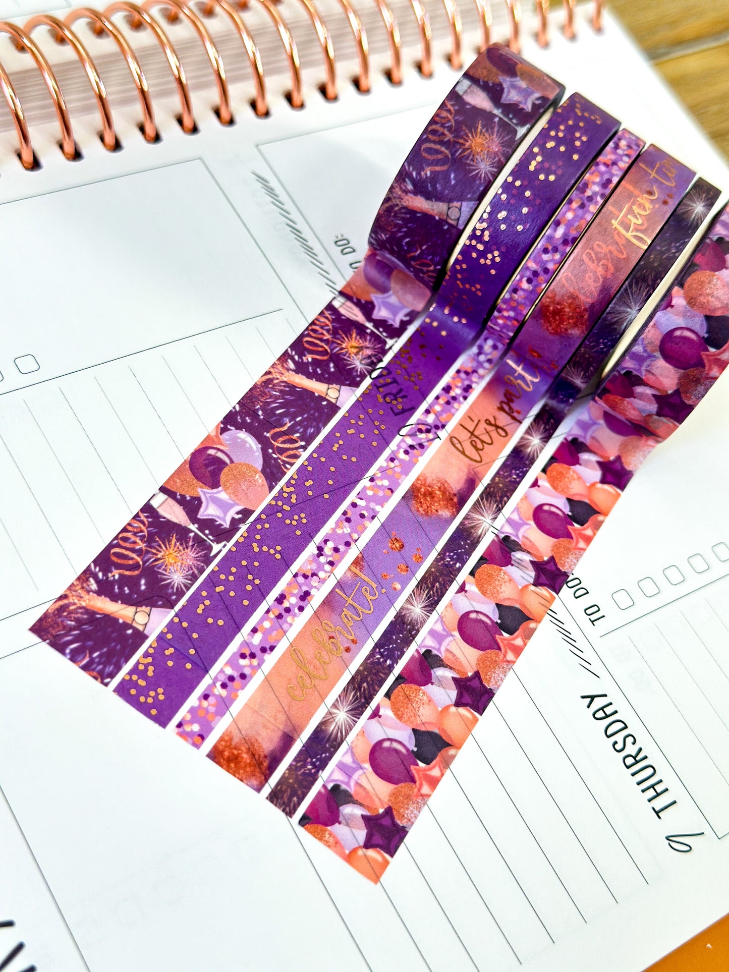 FOILED Celebrate NYE Anniversary Rose Gold Celebration Party Washi Tape Set January 2025 - W124