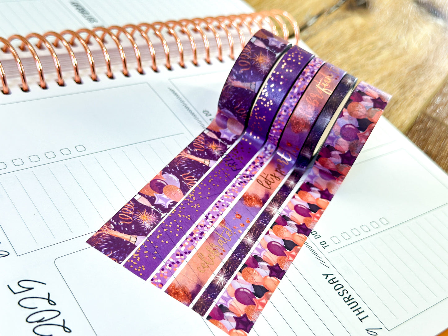 FOILED Celebrate NYE Anniversary Rose Gold Celebration Party Washi Tape Set January 2025 - W124