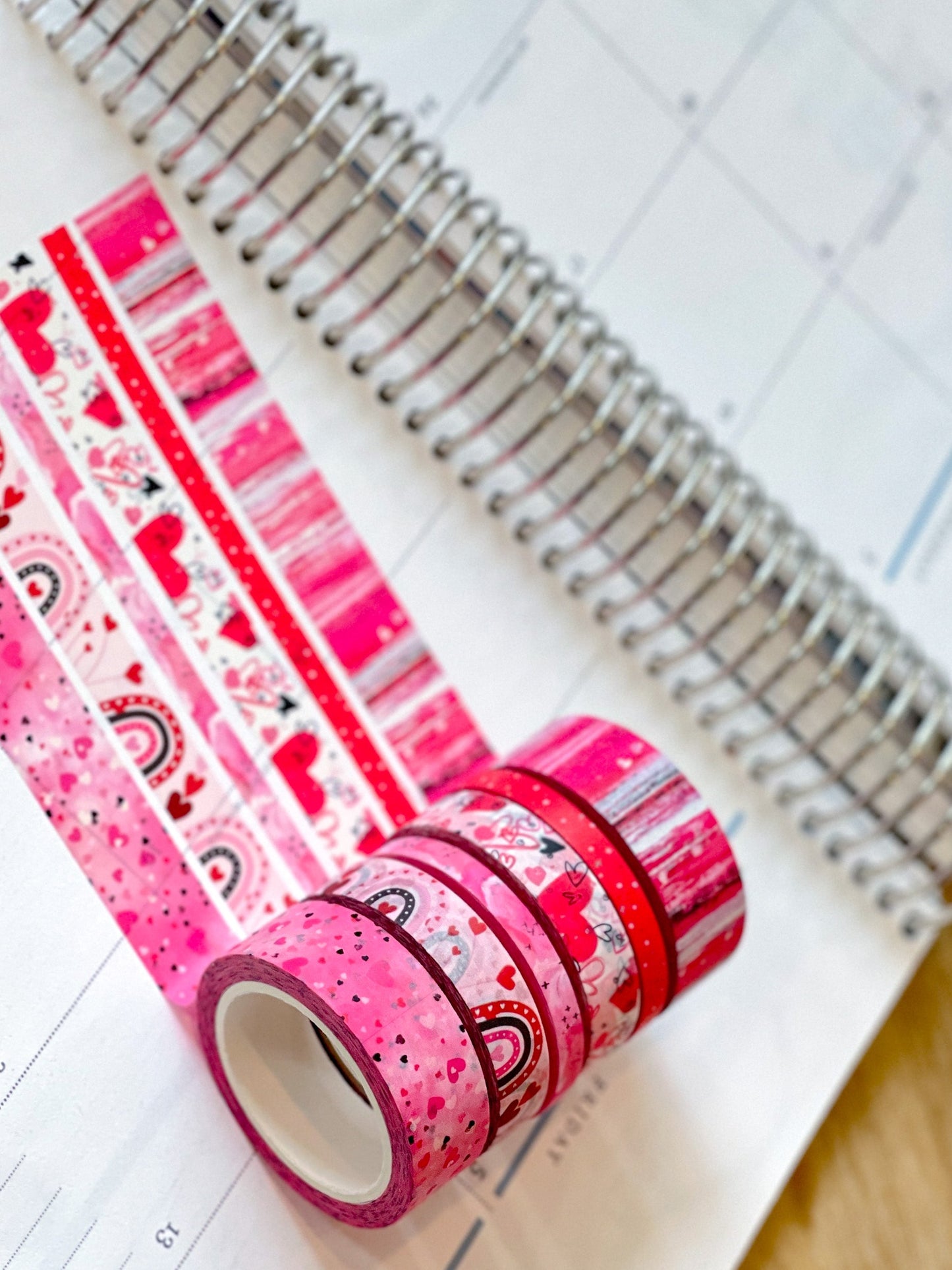 Valentine's Red & Pink Herts Boho Stripes Watercolor Washi Tape Set (#W076)