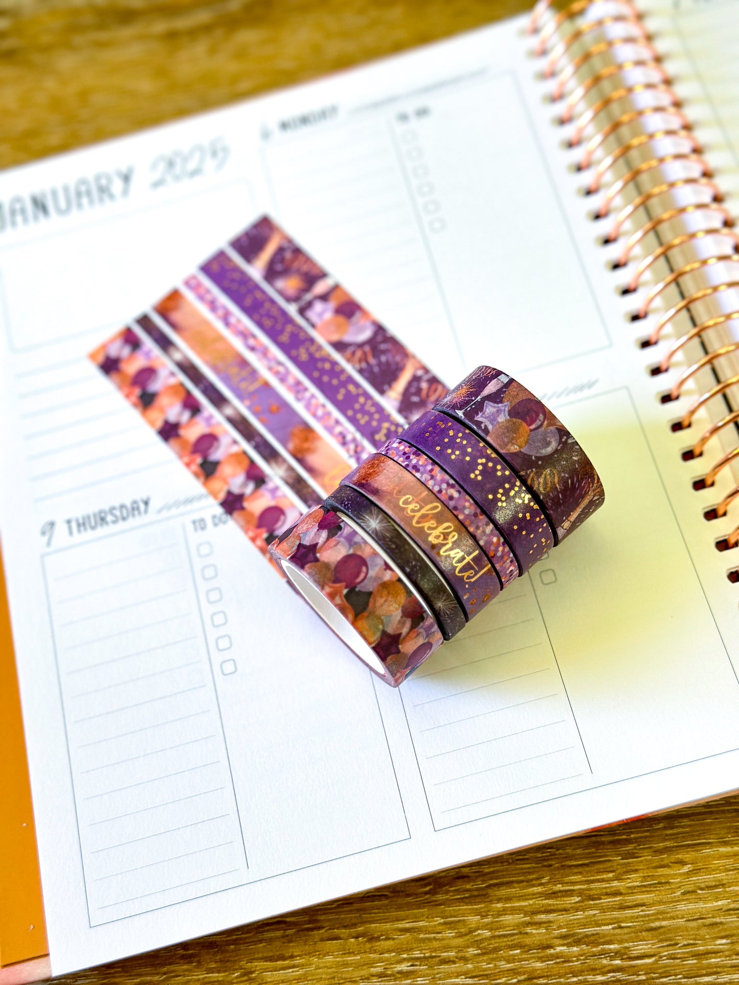 FOILED Celebrate NYE Anniversary Rose Gold Celebration Party Washi Tape Set January 2025 - W124