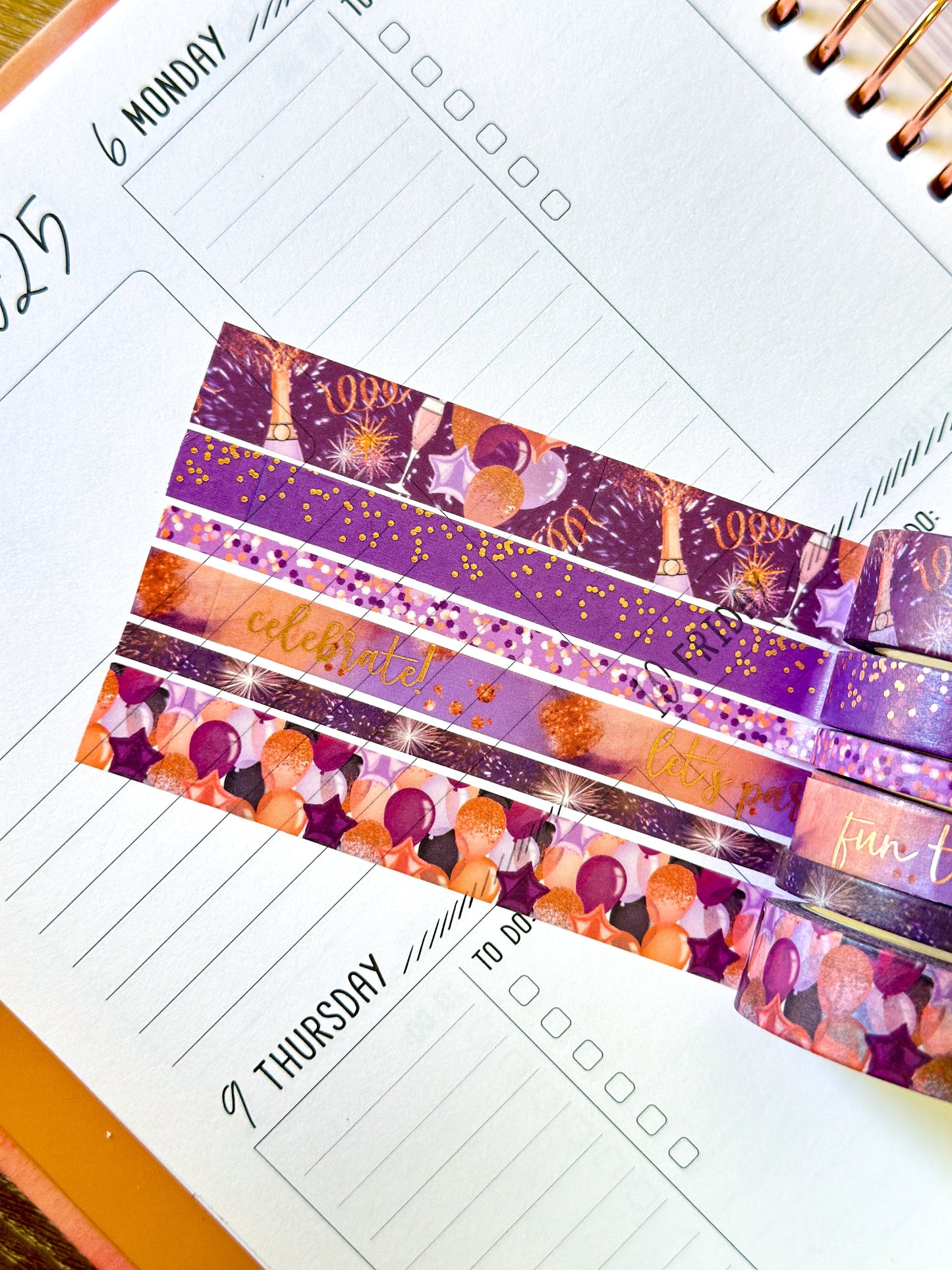 FOILED Celebrate NYE Anniversary Rose Gold Celebration Party Washi Tape Set January 2025 - W124