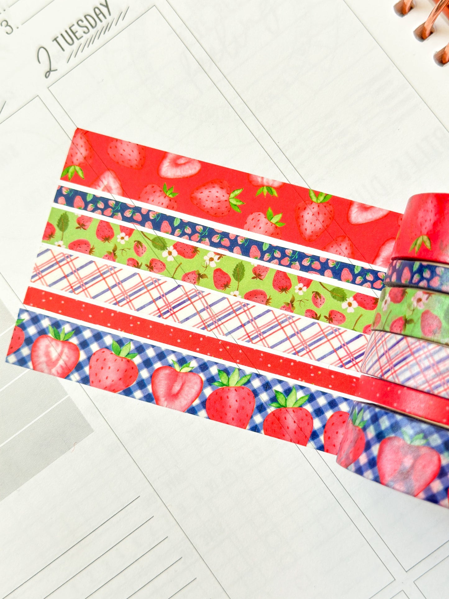 Strawberry Summer Red Pink Fruits Strawberries Washi Tape Set July 2024 - W112