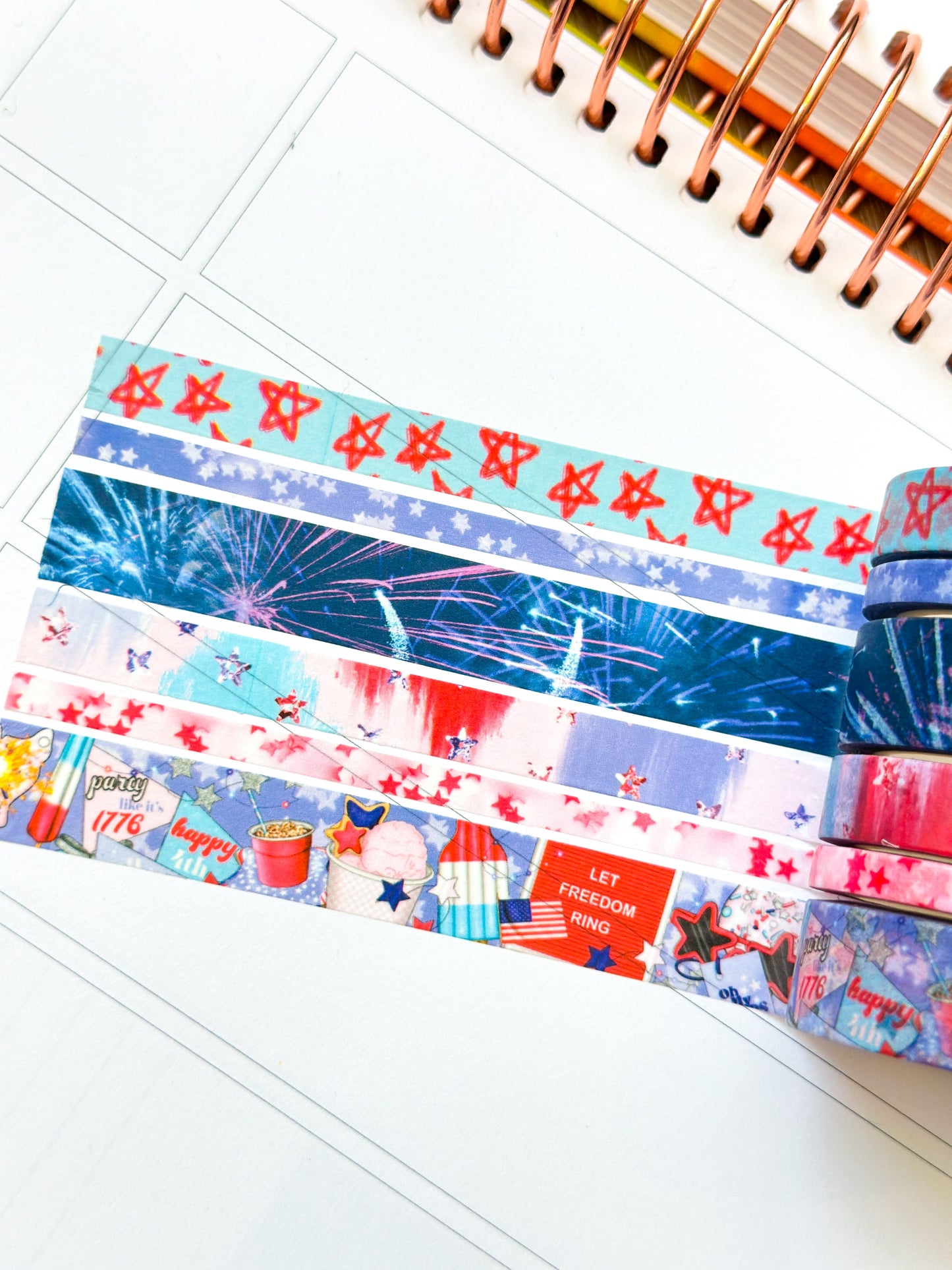 4th Of July Red White & Blue BBQ Party Stars Stripes Washi Tape Set July 2024 - W111