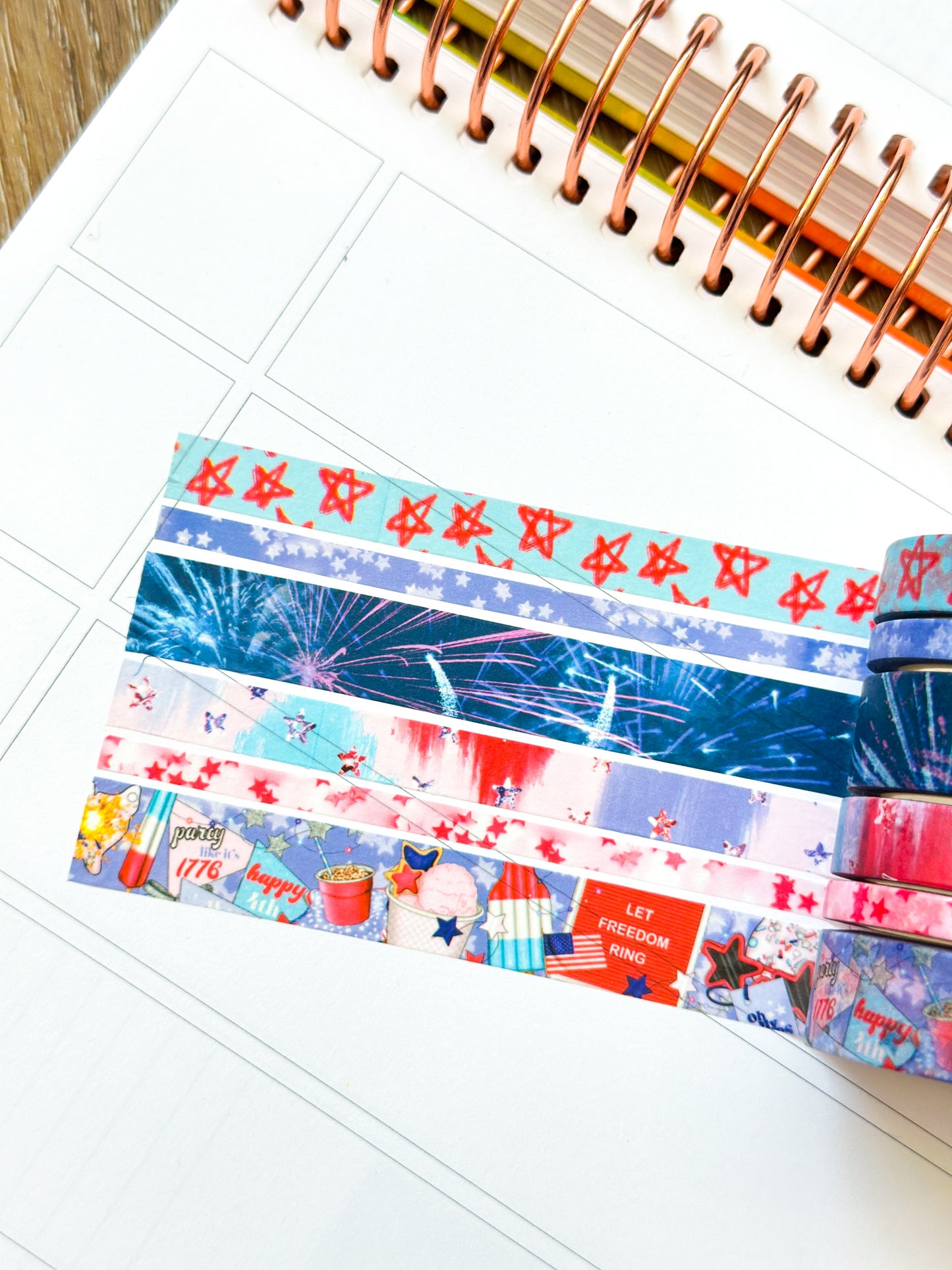 4th Of July Red White & Blue BBQ Party Stars Stripes Washi Tape Set July 2024 - W111