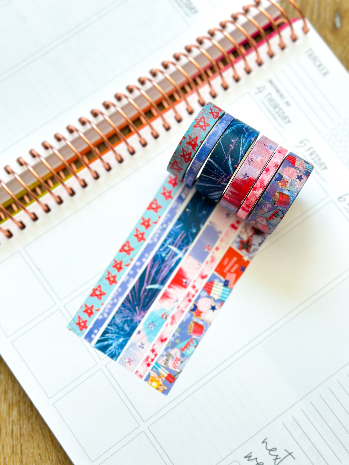 4th Of July Red White & Blue BBQ Party Stars Stripes Washi Tape Set July 2024 - W111