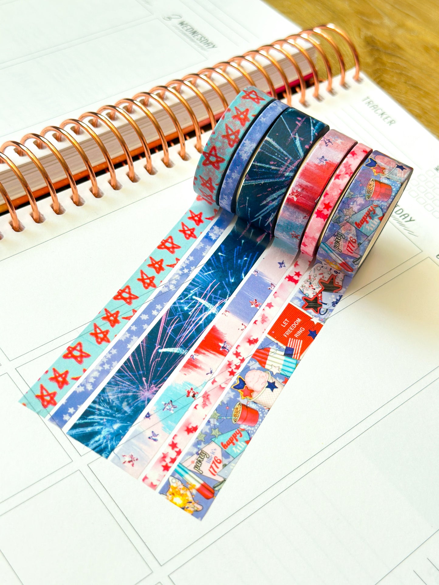 4th Of July Red White & Blue BBQ Party Stars Stripes Washi Tape Set July 2024 - W111