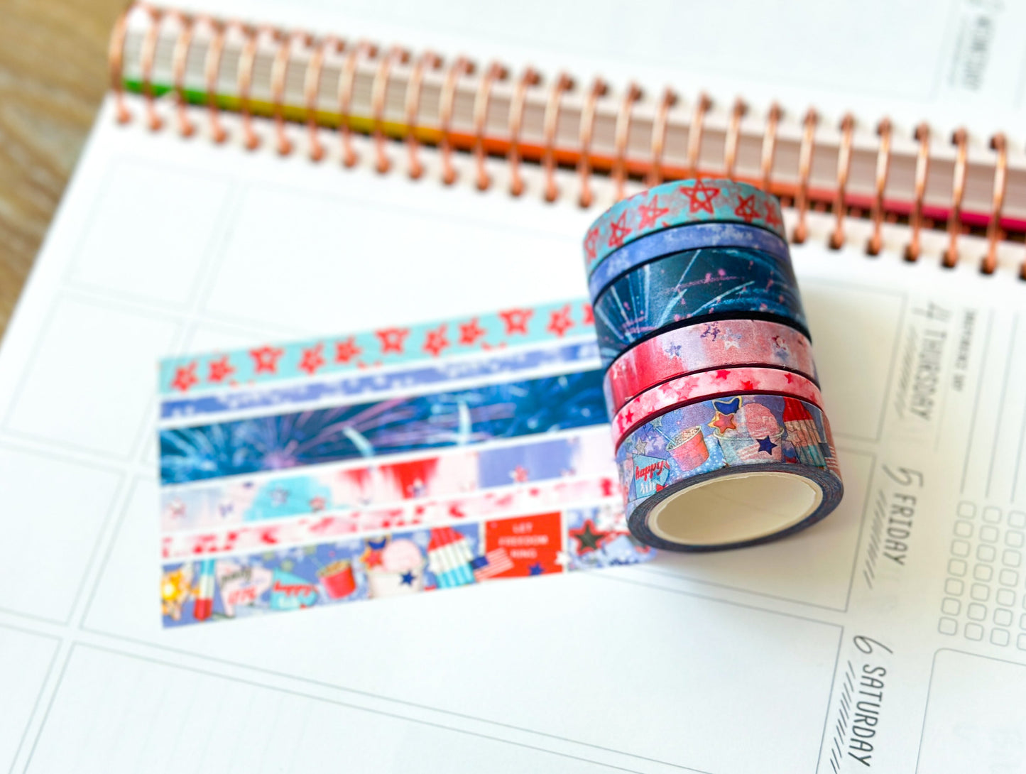 4th Of July Red White & Blue BBQ Party Stars Stripes Washi Tape Set July 2024 - W111