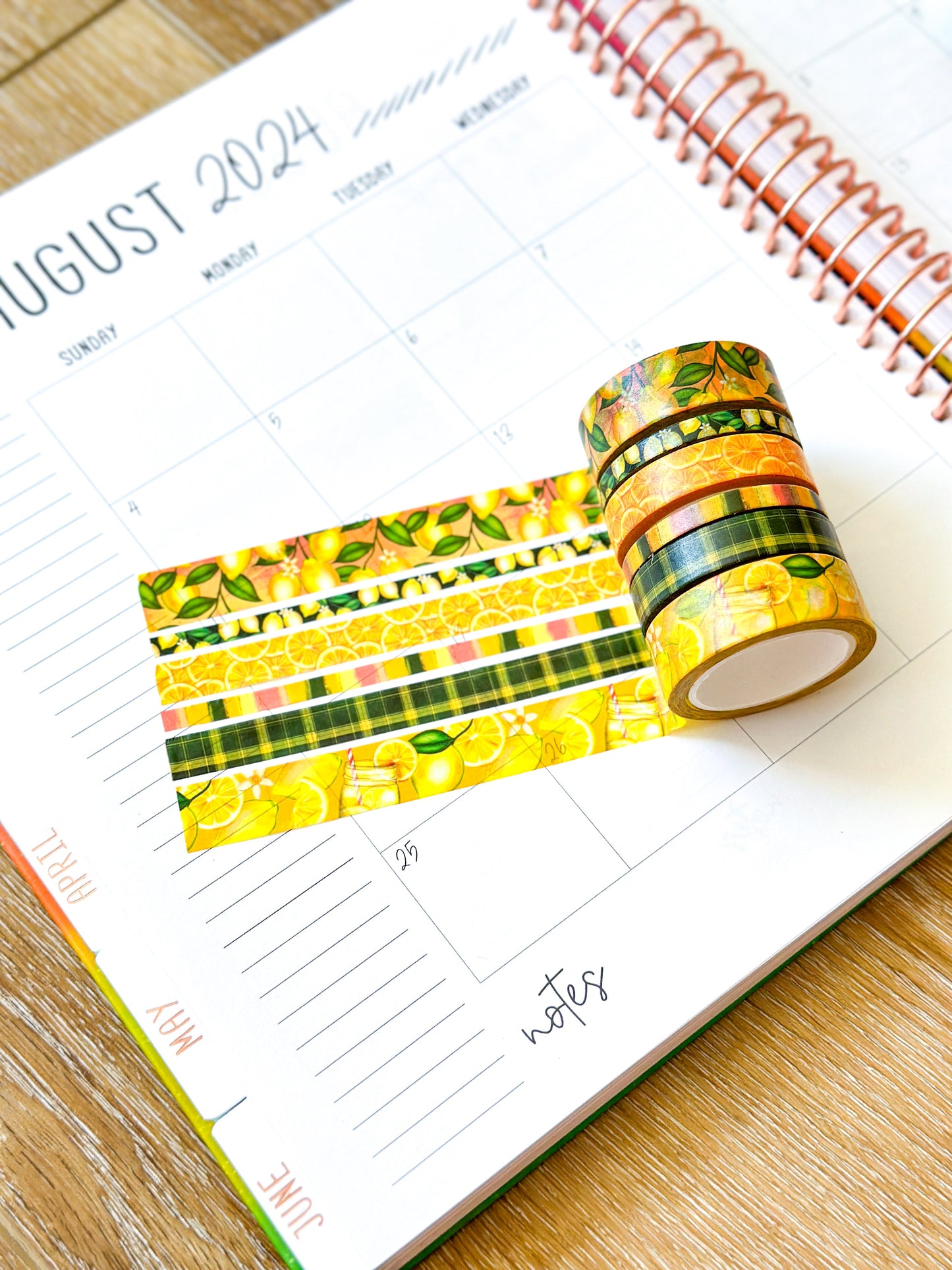 Summer Lemonade Green & Yellow Lemons Washi Tape Set August 2024 - W113