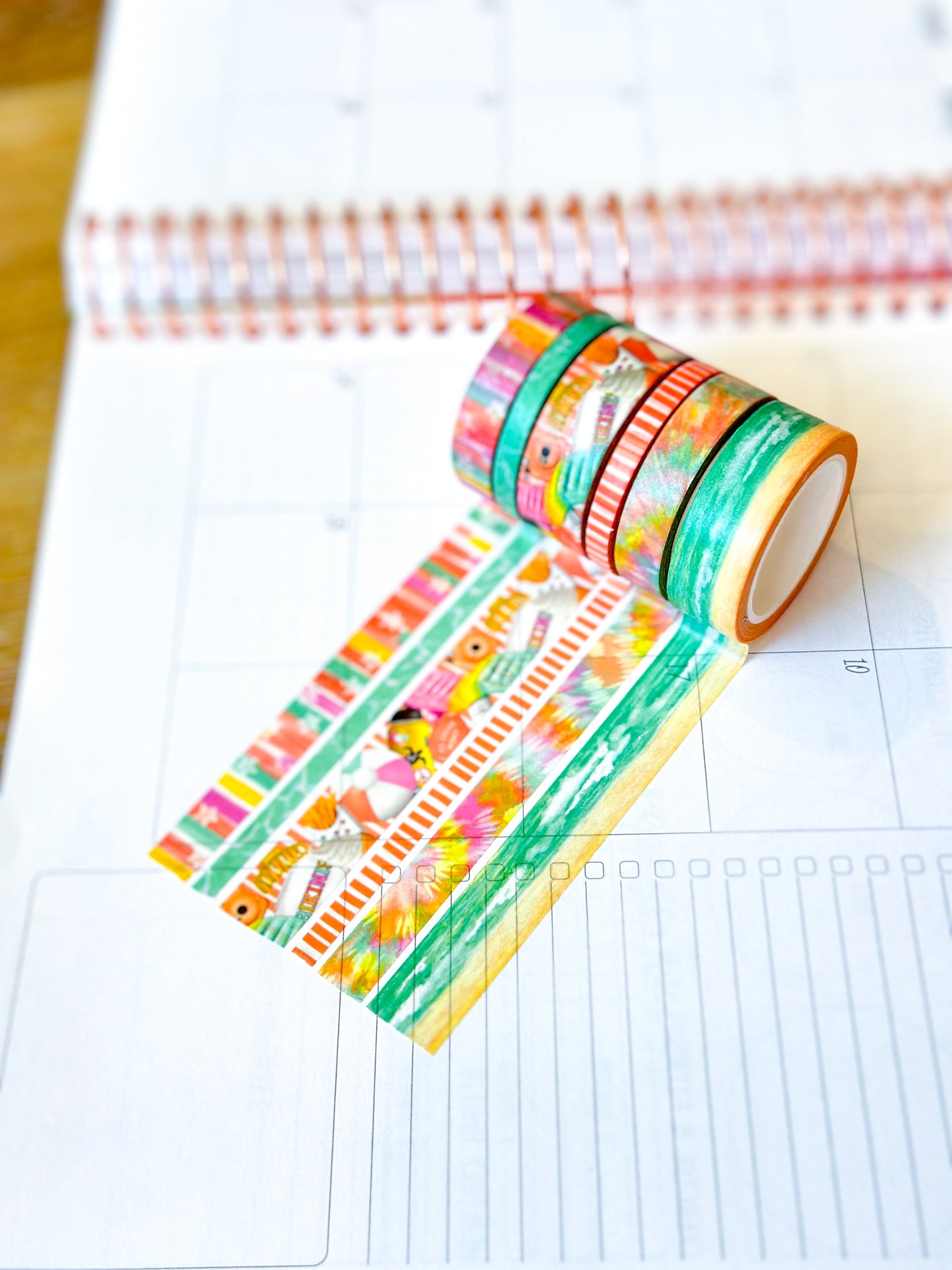 Beach Ocean Bright Colors Summer Stars Tye Dye Washi Tape Set August 2024 - W114