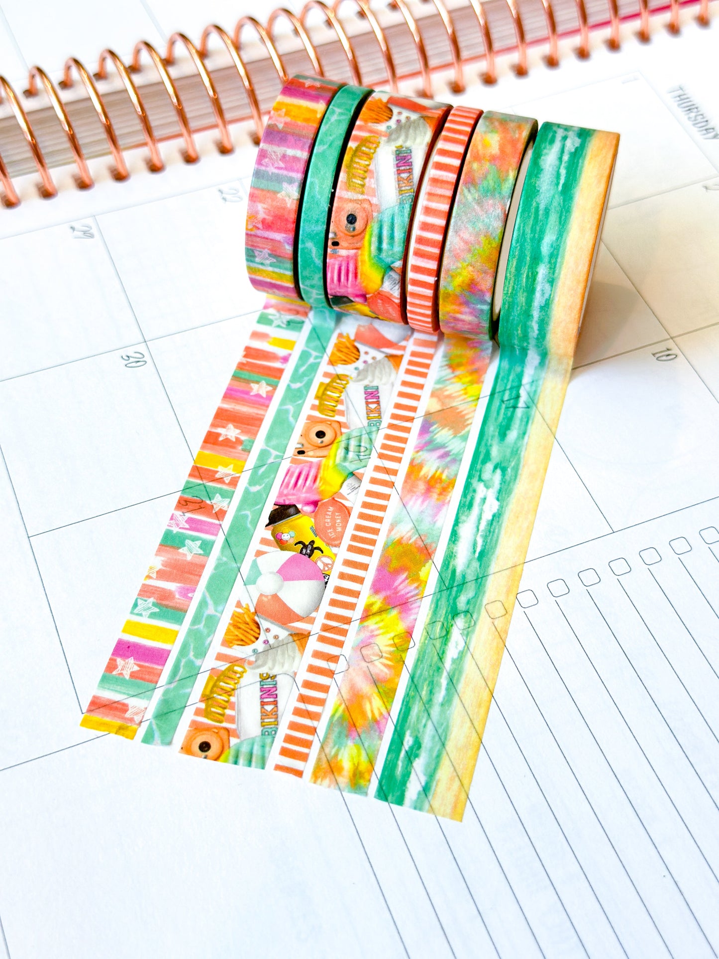 Beach Ocean Bright Colors Summer Stars Tye Dye Washi Tape Set August 2024 - W114