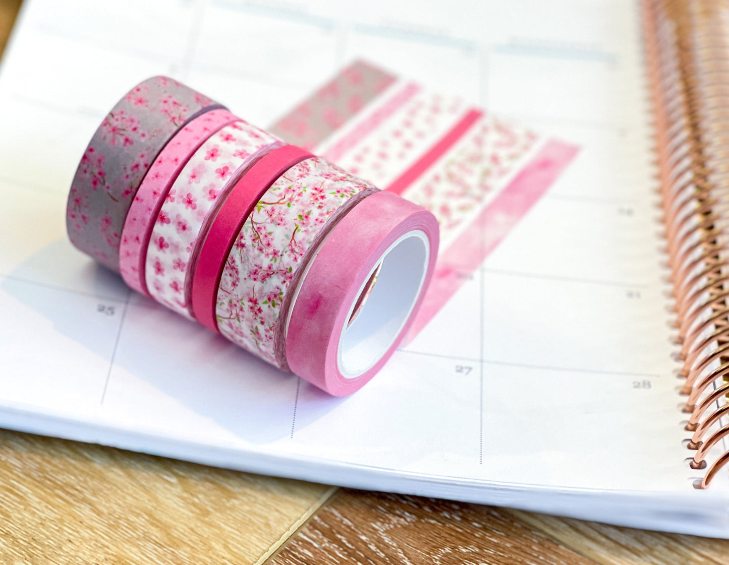 Cherry Blossoms Light Pink & Gray Spring Floral Flowers Washi Tape Set (#W056)