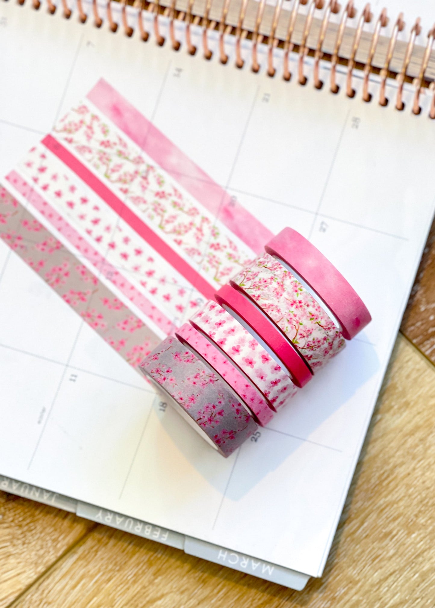 Cherry Blossoms Light Pink & Gray Spring Floral Flowers Washi Tape Set (#W056)