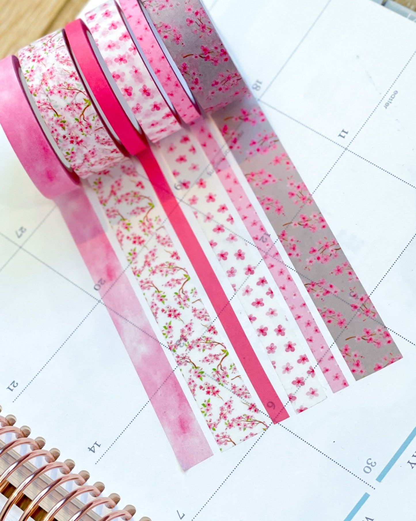 Cherry Blossoms Light Pink & Gray Spring Floral Flowers Washi Tape Set (#W056)