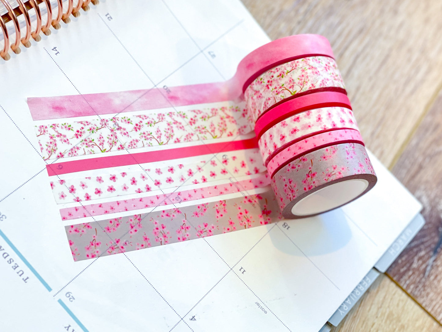 Cherry Blossoms Light Pink & Gray Spring Floral Flowers Washi Tape Set (#W056)